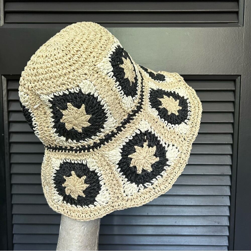 Primark Patchwork Style Adjustable Straw Crochet … - image 3